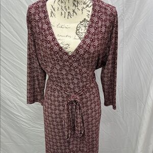 Slinky Long Sleeve Burgundy plunge wrap Dress XL